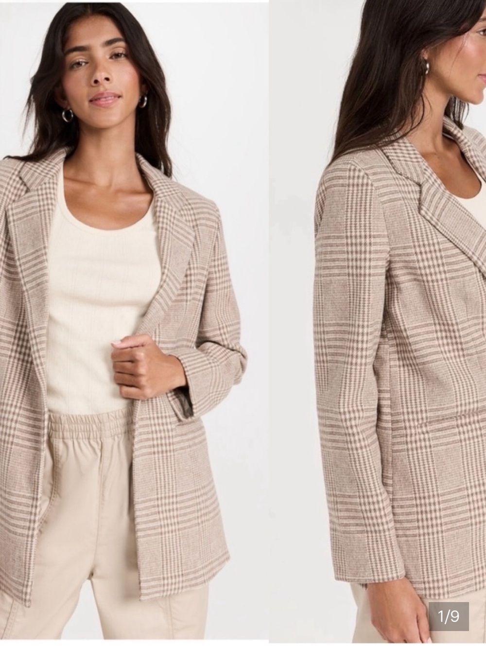 Z Supply Anna Plaid Blazer in Milkshake Beige Glenn Plaid Single Button Small